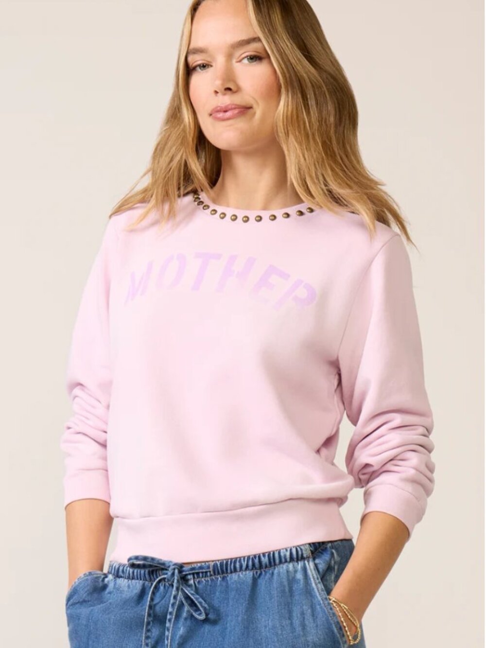 MOTHER "The Camper" Sweatshirt in Mother Stud- S- Pink-Embellished- MSRP $198
